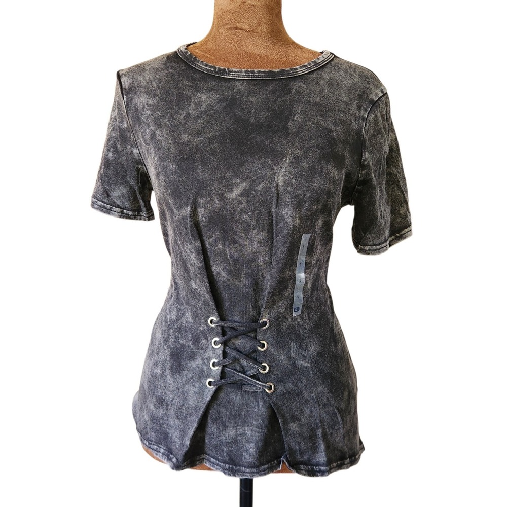 NWT Gilded Intent Corset Bottom Style Top Size S Gray‎ Short Sleeve Mineral Wash